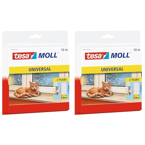 Tesa moll Universal Guarnizione Adesiva in Schiuma per l'Isolamento Termico di Finestre e Porte Bianco, 10 m x 9 mm x 4 mm (Confezione da 2)