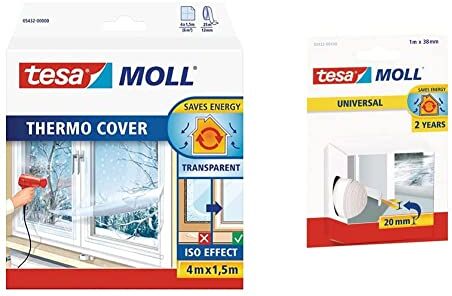 Tesa Moll Thermo Cover Window Pellicola Isolante per Finestre Isolante Termico Trasparente per le Finestre & oll Universal Paraspifferi per Porte Rotolo adesivo in schiuma