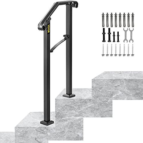 Happybuy Ringhiera Corrimano, Set Ringhiera per Scale a Arco Nero, Opaco con 1 o 2 Gradini, Ringhiera Corrimano in Ferro, Ringhiera Scale Esterne per Gradini Esterni