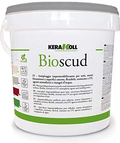 Kerakoll guaina liquida antipioggia impermeabilizzante flessibile colorato per tetti piani manti bituminosi e superfici esterne BIOSCUD kg 5 grigio RAL 7038