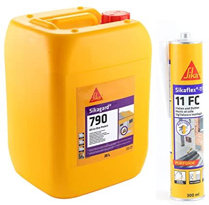 SIKA Kit 1x Protettivo invisibile, gard 790 All-in-One Protect, 20L, Facciate, pavimenti e tetti + 1x Incollaggio e sigillatura multiuso, interni ed esterni, Bianco, 300ml