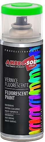 Ambro-Sol Smalto / Vernice Finiture Speciali Fluorescenti, Ideale per Materiali che si Trovano all’Interno Abitazioni, Bomboletta Spray in Banda Stagnata Riciclabile 400 ml, Verde