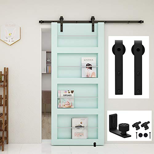 CCJH 6FT-183cm Acciaio Binario per Porta Scorrevole Kit,  Porte Scorrevoli Accessori, Con Senza Pugno Guida Porta Scorrevole Pavimento[Piccolo Rullo]