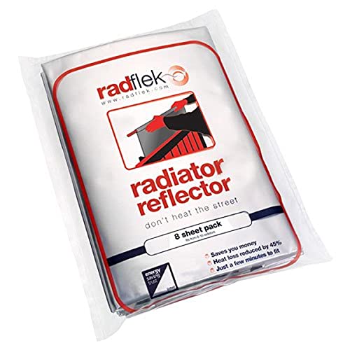 Radflek Pannelli termoriflettenti per termosifoni, con strisce adesive termoriflettenti Radstik, confezione da 8 pannelli + 8 strisce Radstik