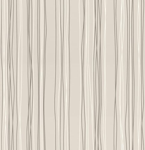 Rasch Carta da parati  Carta da parati luminosa con linee sottili e strisce in grigio scuro, beige e bianco, 10,05 m x 0,53 m