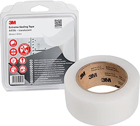 3M 4411N Nastro Sigillante Extreme Fornisce Una Sigillatura Immediata Senza Tempi Di Attesa O Trasudamenti Associati Ai Sigillanti Liquidi 50Mm X 5.5M, Traslucido, Spessore: 1.0Mm (1 Pezzo)