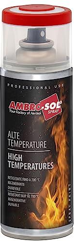 Ambro-Sol Smalto / Vernice Alte Temperature, Consente di Rinnovare le Superfici Normalmente Soggette ad Alte Temperature, Bomboletta Spray in Banda Stagnata Riciclabile 400 ml, Rosso Freni