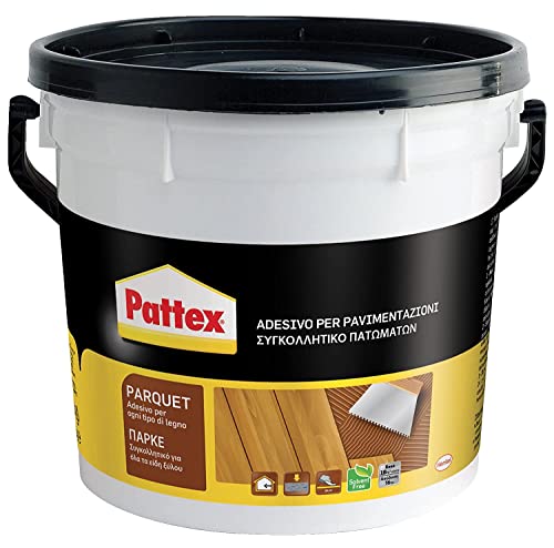 Pattex Parquet, Colla Pastosa per la Posa di Tutti i Pavimenti in Legno, Parquet, Parquet Mosaico, Listelli in Legno, secchio 5kg