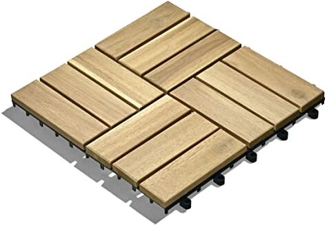 Gartenfreude Piastrelle in legno per pavimenti, 10 pezzi (0,9 m²), in legno di acacia, 30 x 30 cm, resistenti alle intemperie, facili da posizionare, beige chiaro