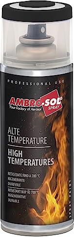 Ambro-Sol Smalto / Vernice Rinnova Superfici Soggette ad Alte Temperature, Bomboletta Spray in Banda Stagnata Riciclabile 400 ml, Nero Opaco