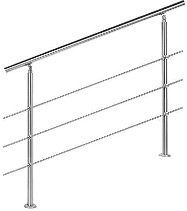 Wiltec Ringhiera per scale in acciaio inossidabile spazzolato 3 traverse 120cm Corrimano scala