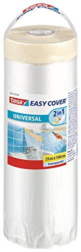 Tesa Easy Cover Film UNIVERSALE, Telo Copritutto per Pittura 2 in 1 con Biadesivo in Carta, 25 m x 140 cm