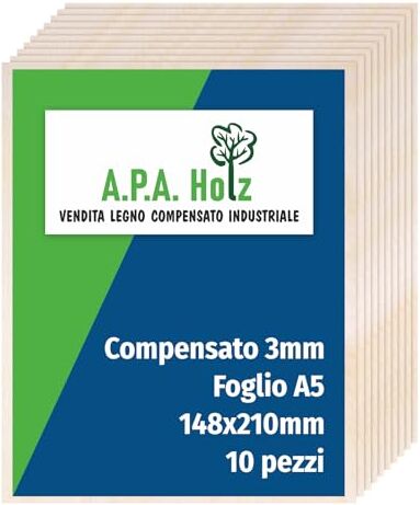 Generico APA Holz Compensato di Betulla 3 mm, Foglio A5, Pannelli Multistrati di Betulla, Compensato Legno Qualità Professionale B/BB, Bricolage, Pirografia, Traforo, Legno da Decorare  148x2 mm Pezzi