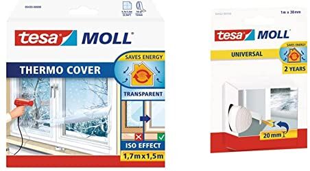 Tesa Moll Thermo Cover Window Pellicola Isolante per Finestre Isolante Termico Trasparente per le Finestre & oll Universal Paraspifferi per Porte Rotolo adesivo in schiuma