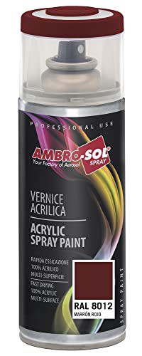 Ambro-Sol Smalto Acrilico Multiuso, Vernice Brillante per Interni ed Esterni, Adatto per Qualsiasi Tipo di Materiale, Bomboletta Spray in Banda Stagnata Riciclabile 400 ml, Marrone Rosso