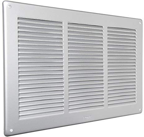 La Ventilazione GAL3424R Griglia di Ventilazione Rettangolare in Alluminio verniciato Argento, da Sovrapporre con rete antinsetti, dimensioni 340x240 mm