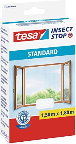 Tesa Insect Stop Zanzariere Attacca & Stacca STANDARD per Finestre Zanzariera Adesiva Rete per Zanzariera Regolabile a Piacere Bianco, 150 cm x 180 cm