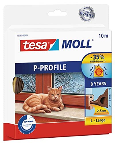 Tesa moll P-Profile Seal Gomma Sigillante per l'Isolamento degli Spazi tra Porte e Finestre Marrone 10 m x 9 mm x 5,5 mm