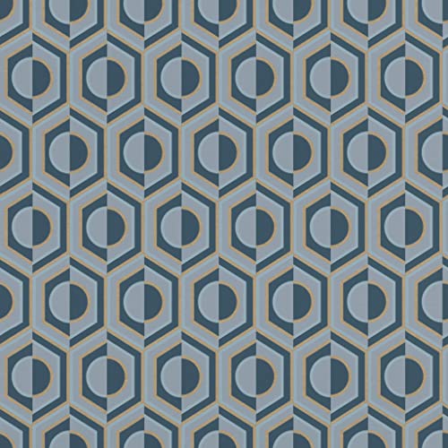 Rasch Carta da parati  – Carta da parati in tessuto non tessuto con design geometrico in stile retrò, in blu/grigio e oro, della collezione Sophia – 10,05 m x 0,53 m (lunghezza x larghezza)