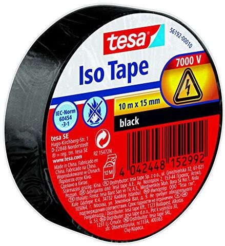 Tesa 56192-00010-02 Nastro Isolante, Nero, 10M X 15 mm