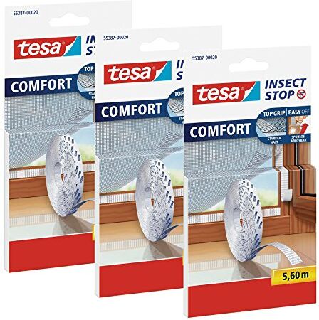 Tesa Insect Stop Comfort Strisce adesive in velcro per rete di insetti, confezione di ricarica (3 rotoli di ricambio da 5,6 m)