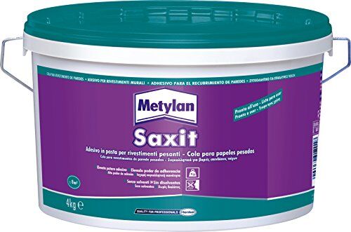 Metylan Saxit, Adesivo Acrilico Beige per Incollaggi di Rivestimenti in Interni, Piastrelle, Perlinature, Mosaici, PVC rigido, Schiuma di PVC, Sughero, Zoccolini e Battiscopa, Secchio da 4Kg