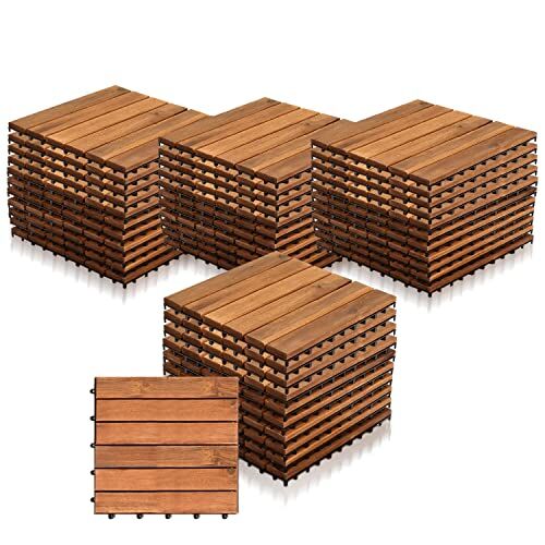 Yakimz Piastrelle in legno, 44 pezzi, in legno di acacia, 30 x 30 cm, 11 piastrelle per 1 m², per esterni, interni, balcone, con sistema di drenaggio e fissaggio a incastro, marrone