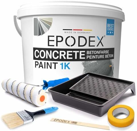 EPODEX ® 1K CONCRETE PAINT   Vernice per calcestruzzo garage   Colore pietra   + set di accessori   45 colori grigio bianco colorato   pareti e pavimenti in cemento, cemento e legno   resistente