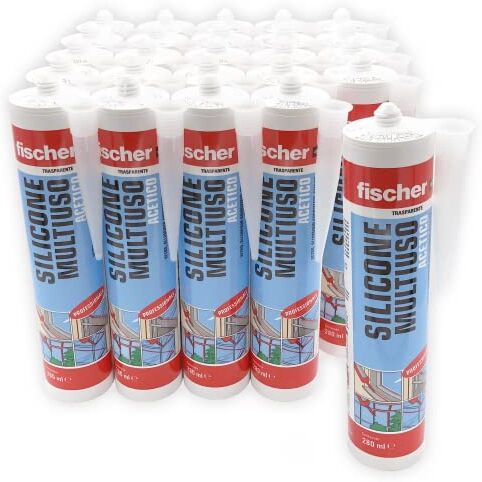 Fischer 25 pezzi Silicone Acetico Multiuso SAM 280 ml, Trasparente, per Applicazioni in Ambienti Interni ed Esterni