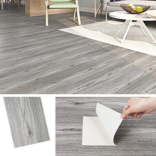 Livelynine 32 Piastrelle Pavimento PVC Adesivo Legno Grigio Piastrelle Adesive Pavimento Bagno 90x15CM Lavabile Linoleum Pavimento Adesivo Effetto Parquet Adesivo Cucina Soggiorno Rivestimento Parete