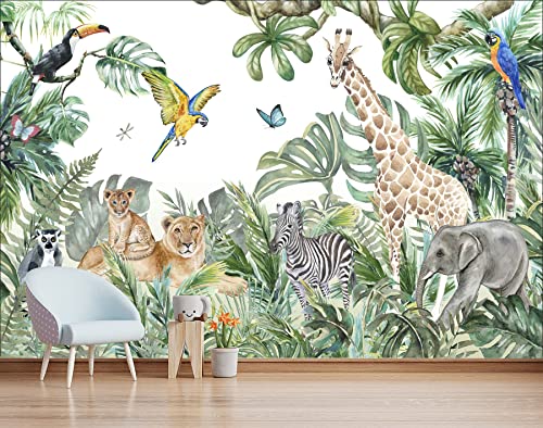 MWSSEGGE Carta da parati in tessuto non tessuto animali giungla giraffa elefante leone poster dipinti fotografici da parete utilizzati per soggiorno camera da letto bambini decorazione della parete