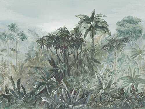 Rasch Carta da parati fotografica in tessuto non tessuto con motivo giungla e palme, colore verde e blu, collezione Florentine III-3,00 m x 4,00 m (L x l), colore: Grigio