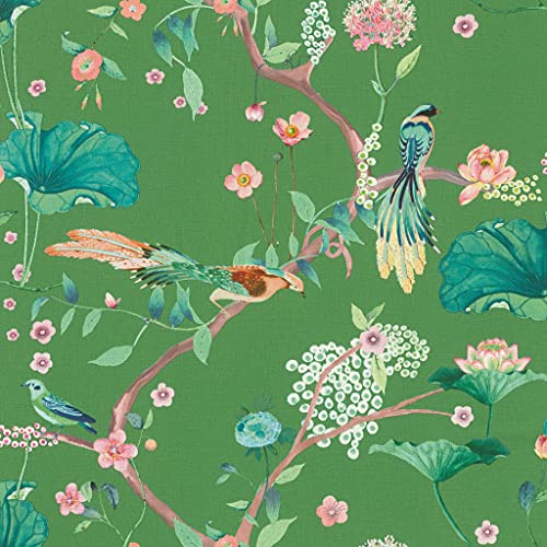 Rasch Carta da parati  della collezione Amazing Frühlingshafte in tessuto non tessuto con motivo naturale in verde, marrone e rosa su struttura leggera, 10,05 m x 53 cm (lunghezza x larghezza)