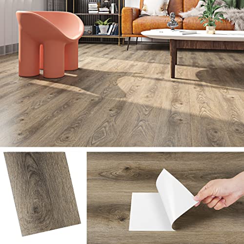 Livelynine 16 Piastrelle Adesive Pavimento Effetto Legno Rovere Rustico 90x15cm Pavimento Adesivo Bagno Lavabile PVC Adesivo Pavimento Legno Marrone Linoleum Pavimento Cucina Soggiorno Camera da Letto