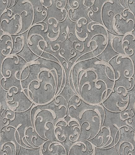 Rasch Carta da parati in tessuto non tessuto con decorazioni in stile barocco in grigio e beige della collezione 2-10,05 m x 0,53 m (lunghezza x larghezza)