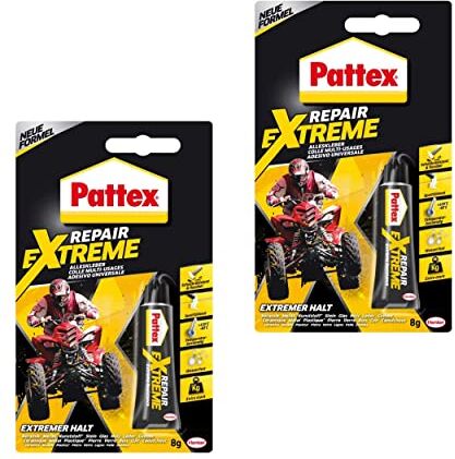 Pattex Repair Extreme, 2 Tubi da 8 g restringente e Flessibile per Tutti Gli Usi, riparazioni Resistente alle Temperature, Adesivo Forte per Uso Interno ed Esterno, Colore Trasparente,