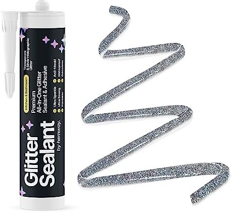 Hemway Glitter Sigillante & Adesivo Cucina E Bagno Premium Impermeabile Antimuffa Verniciabile Ad Alta Presa Non Restringente Calafataggio Per Piastrelle 290ml Trasparente & Olografico d'Argento