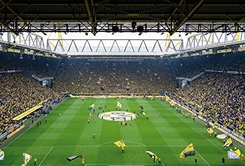 A.S. Création Carta da parati fotografica in tessuto non tessuto, motivo: Stadio Coreo, BVB, 3,84 x 2,60 m, colore: nero, giallo, verde