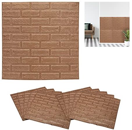 Relaxdays Carta da Parati, Pannelli Autoadesivi 3D da Ritagliare, 70 x 70 cm, Adesiva, Effetto Pietra, Bronzo, 90% gommapiuma 10% plastica, Set da 10 pz