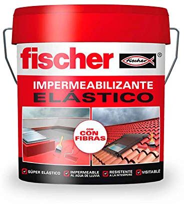 Fischer Impermeabilizzante (secchio da 20kg) bianco, polimero liquido a base di gomma acrilica con fibre per piastrelle e piastrelle, resistente all'acqua e agli agenti atmosferici