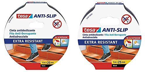 Tesa Nastro Antiscivolo Adesivo Antiscivolo per l'Uso Interno ed Esterno & Nastro Antiscivolo Adesivo Antiscivolo per l'Uso Interno ed Esterno Per Scale e Pavimenti Lisci Nero 5 m x 25 mm