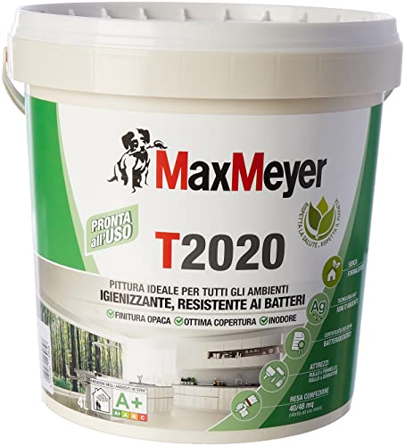 MAXMEYER Pittura per interni Traspirante T2020 Igienizzante, resistente ai batteri Bianco 4.0 l