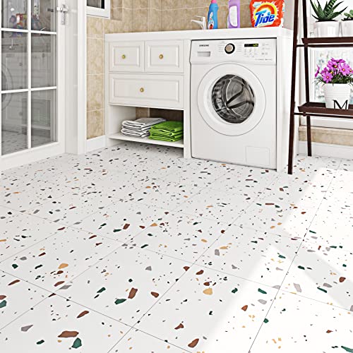 Livelynine 32 Piastrelle Pavimento PVC Adesivo Bagno Mattonelle Adesive Cucina Pavimento Piastrelle Pavimento Interno 30CMX30CM Pavimento Adesivo Effetto Granito Parquet Adesivo Bianco Lavabile Stanza