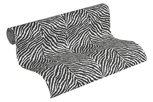 A.S. Création Carta da parati in tessuto non tessuto Trendwall con stampa zebrata, 10,05 m x 0,53 m, colore nero e bianco, Made in Germany 371201