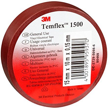 3M 3 m tbra1525 temflex 1500 vinile nastro isolante elettrico, 15 mm x 25 m, 0,15 mm, colore: marrone