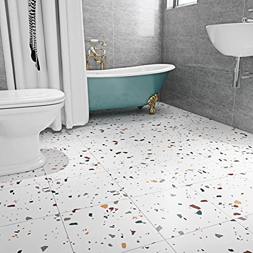 Livelynine Pavimento PVC Adesivo Effetto Granito Piastrelle Adesive Cucina 30X30 Parquet Adesivo Bianco Pavimento Adesivo PVC Lavabile Mattonelle Adesive per Cucina Bagno Soggiorno Stanza 4 Piastrelle