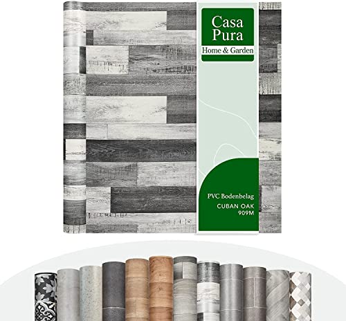 casa pura CV Rivestimento per pavimento PLAZA – Rivestimento per pavimenti in PVC extra resistente all'abrasione (schiumato) – Cuban Oak grigio 909M – Elegante effetto legno – al metro (200 x 800 cm)