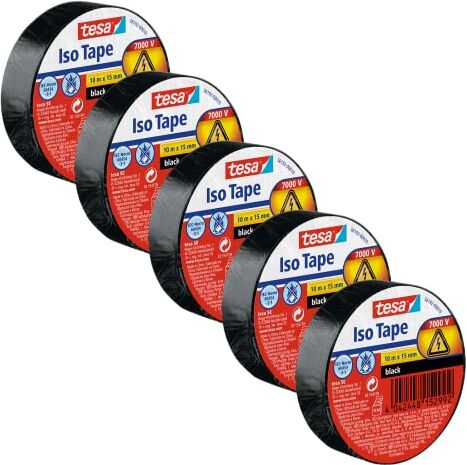 Tesa Nastro isolante autoadesivo, resistente al calore, per isolare, riparare e impacchettare, 5 x 10 m, 15 mm, colore: nero