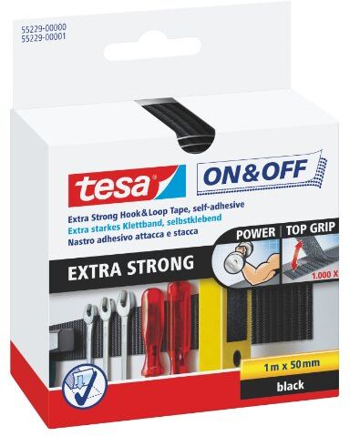 Tesa Nastro Attacca/Stacca  On&Off Extra Forte, 1m x 50mm, Nero