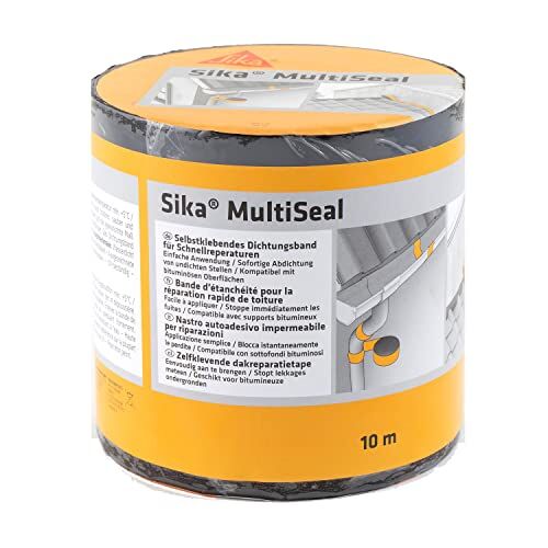 SIKA Multiseal, Nastro Sigillante Bituminoso tagliablie per interventi di Riparazione e Sigillatura di Tetti e Coperture, Tegole, Pluviali, Canne fumarie, Caravan, Grigio, 150mm X 10m